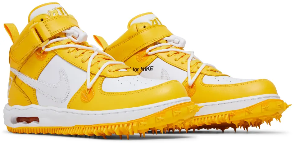 Air Force 1 Mid Off White Leather Yellow — Vista 4