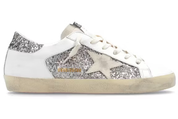Golden Goose Super Star White Double Silver Glitter Womens — Xotic Sneakers Chile
