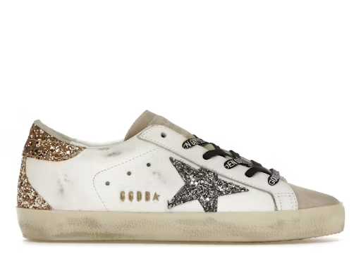 Golden Goose Super Star White Silver Gold Glitter Womens — Xotic Sneakers Chile