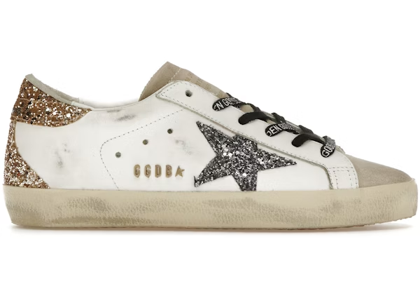 Golden Goose Super Star White Silver Gold Glitter Womens — Vista 2