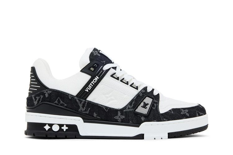 Lv Trainer White Black Denim — Vista 2