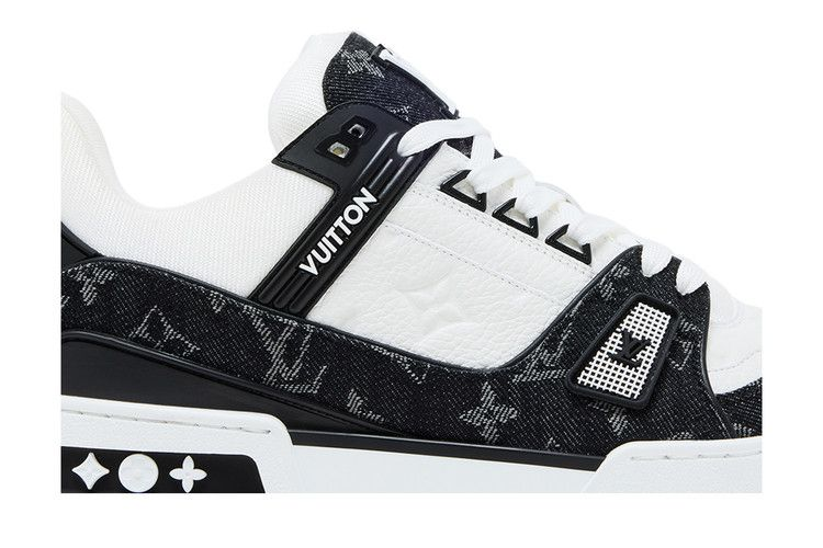 Lv Trainer White Black Denim — Vista 3