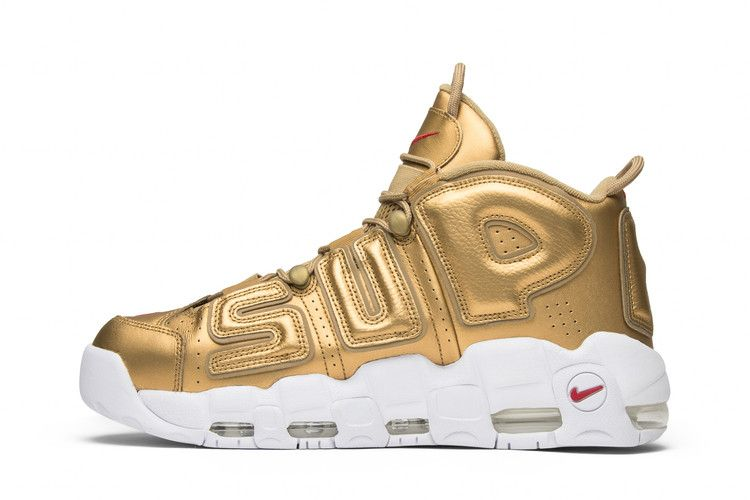 Supreme X Nike Air More Uptempo Metallic Gold — Vista 4